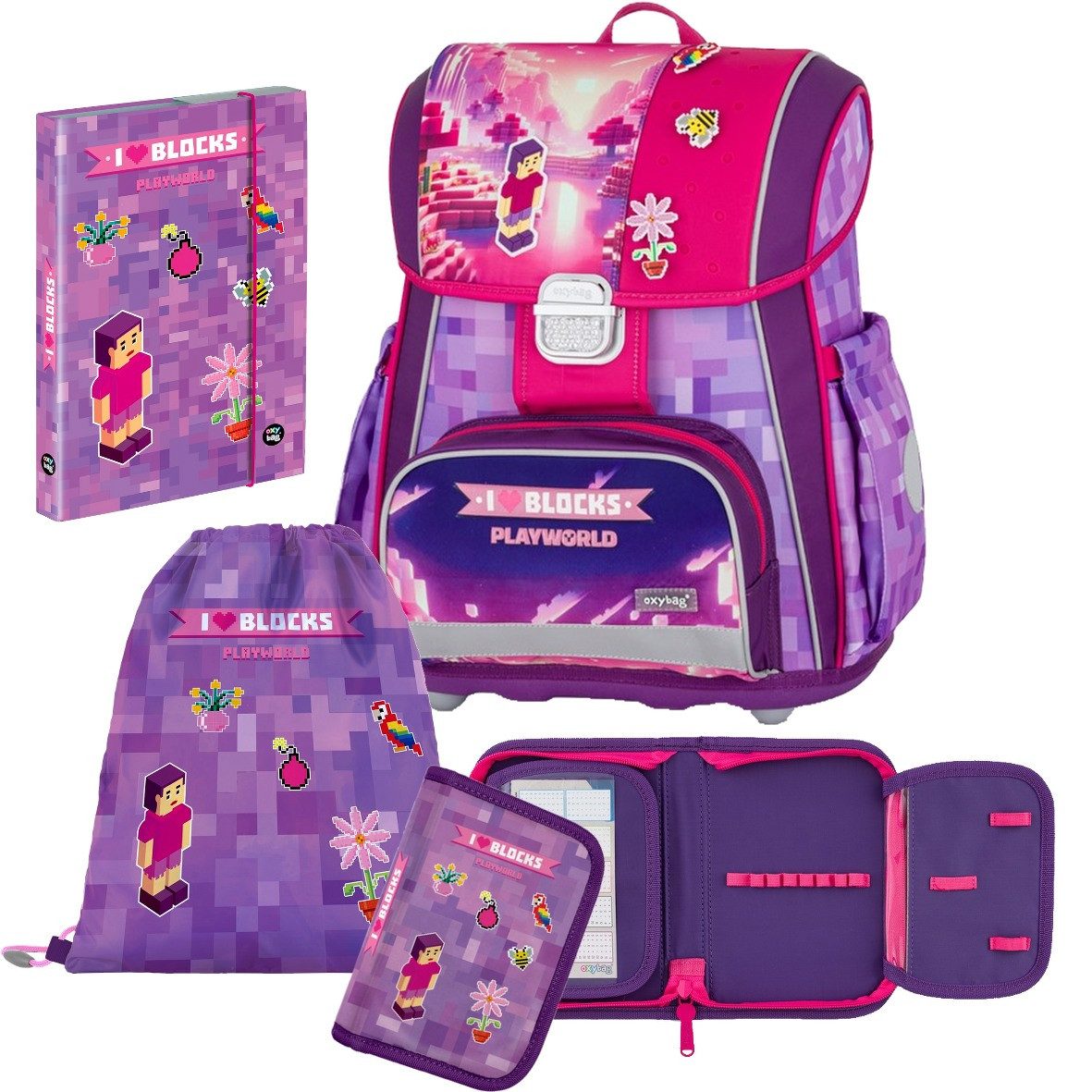 OXYBAG Schulranzen 1.Klasse Mädchen in unterschiedlichen Sets (4-tlg)