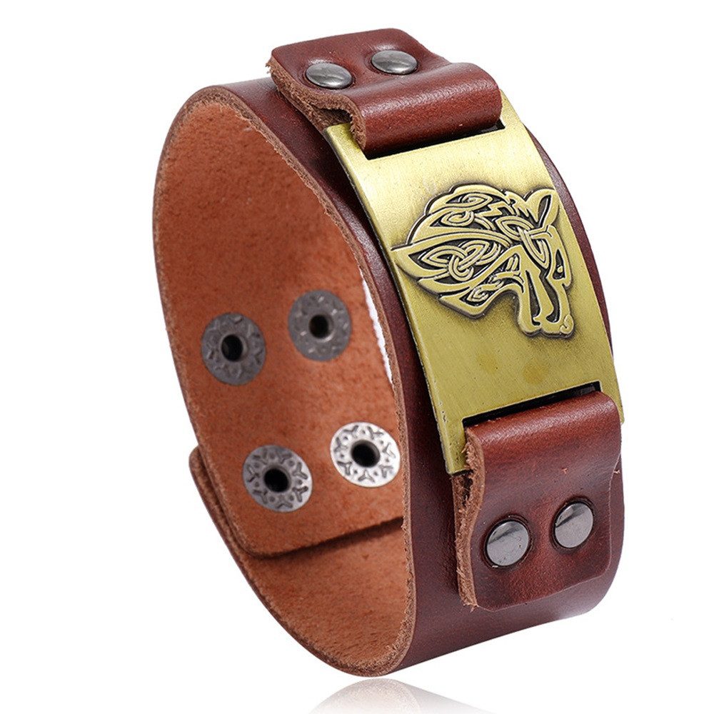 Eyecatcher Lederarmband Wickinger Wolf Silber Bronze Gold Armband verstellbar Mittelalter (kein Set)