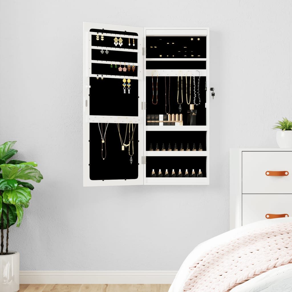 Schmuckkasten Spiegel-Schmuckschrank mit LED-Beleuchtung Wandmontage Weiß 37x90cm