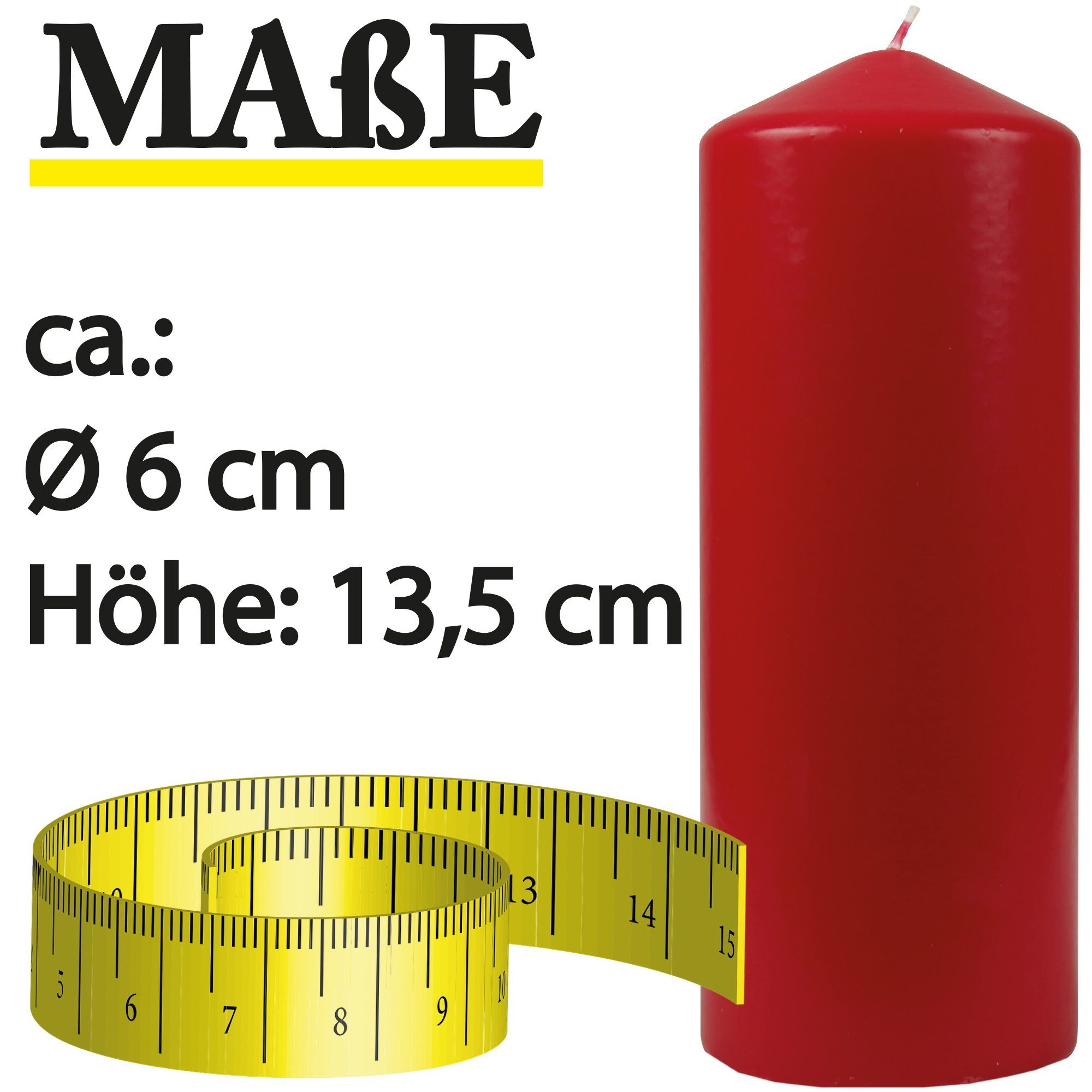 HS x 13,5cm in Wachskerzen Stumpenkerze vielen Candle (3-tlg), Farben Ø6cm Blockkerze Kerze - Rubinrot