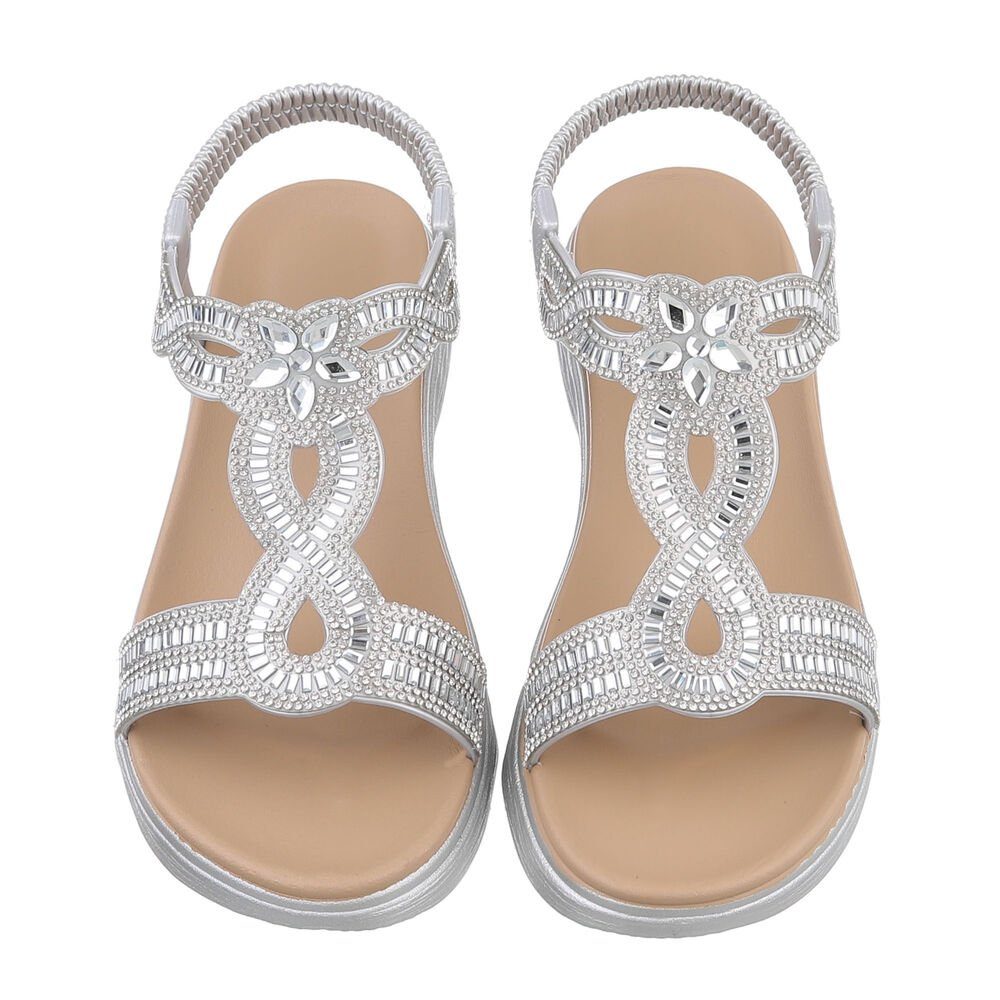 Silber Riemchensandalette in Freizeit Ital-Design Damen Keilsandaletten Keilabsatz/Wedge