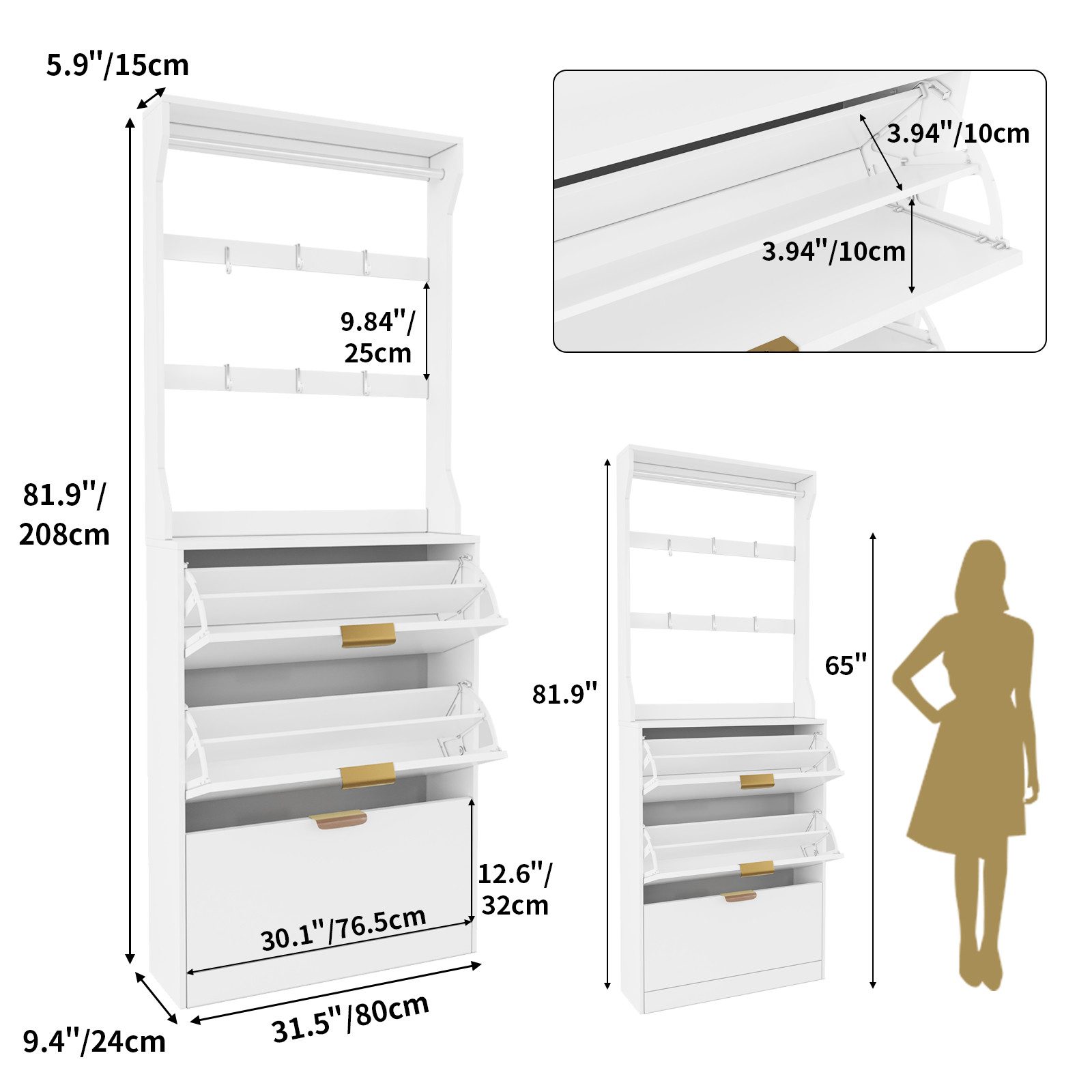 VOWNER Garderoben-Set Schuhschrank mit 3 Klappen, Garderobe & Schuhregal mi günstig online kaufen