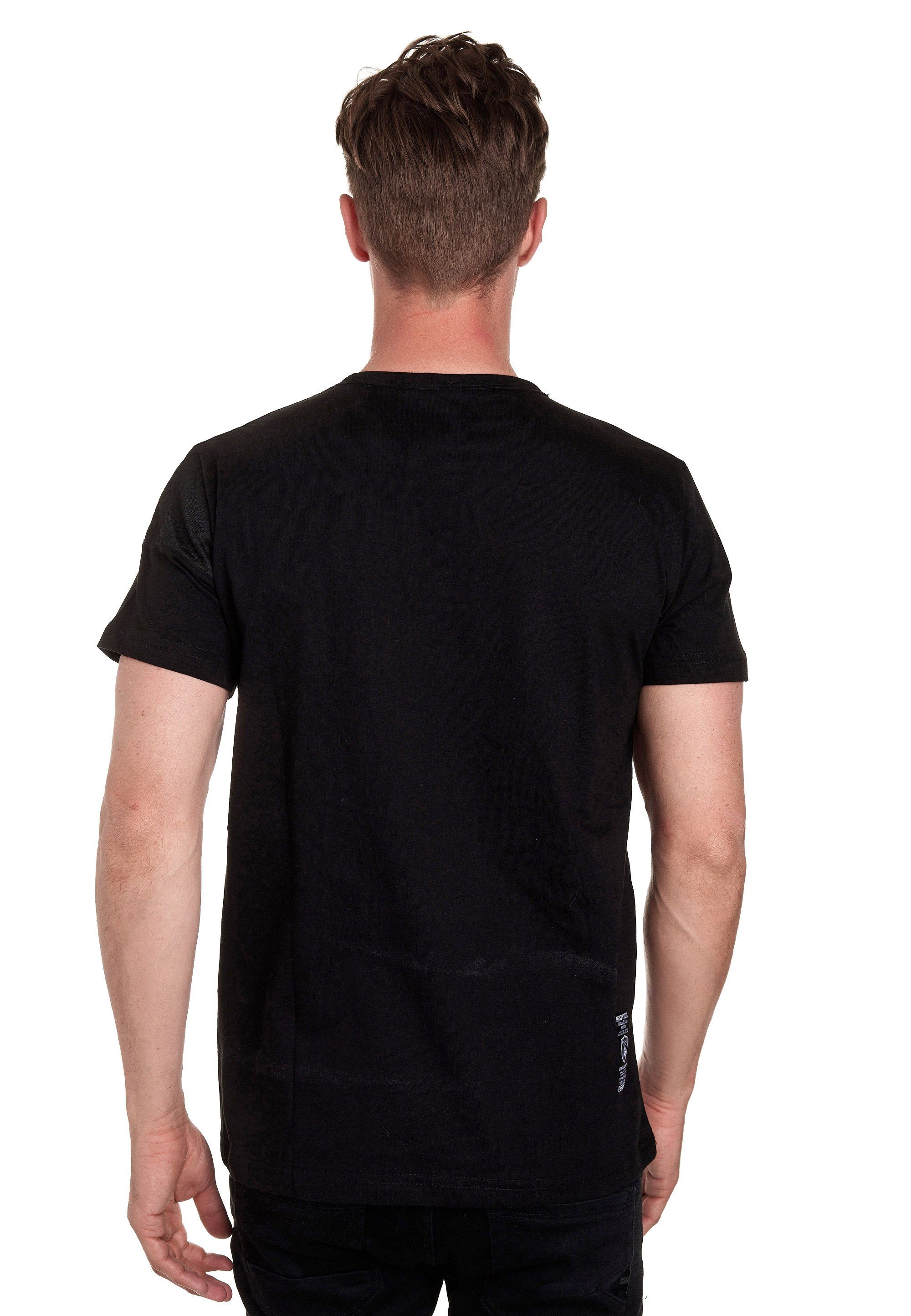 Rusty Neal T-Shirt mit schicker Knopfleiste schwarz