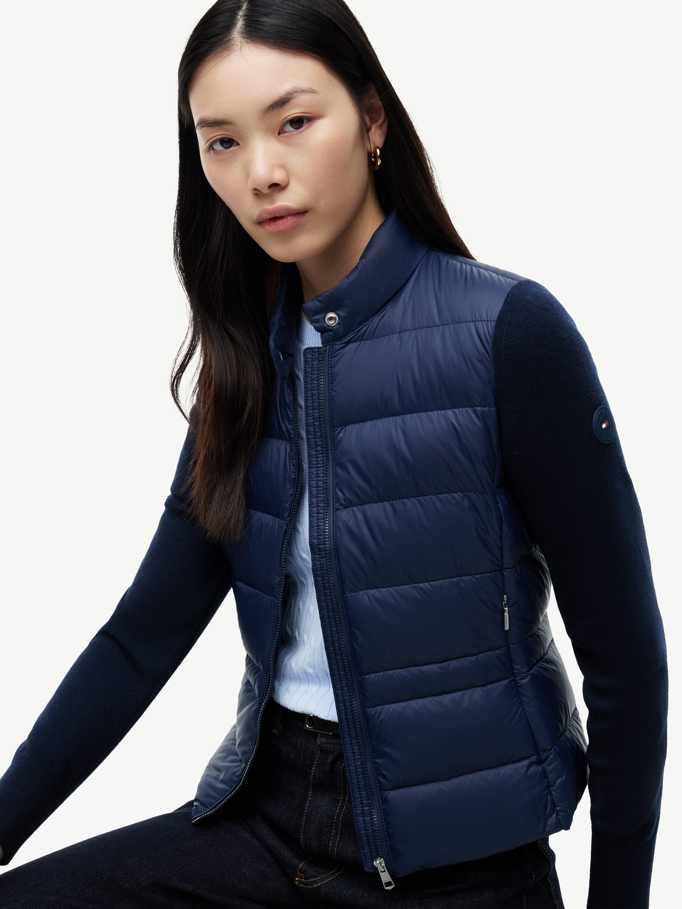 Tommy Hilfiger Daunenjacke LW DOWN KNIT MIX JACKET Stehkragen, Materialmix mit Steppqualität