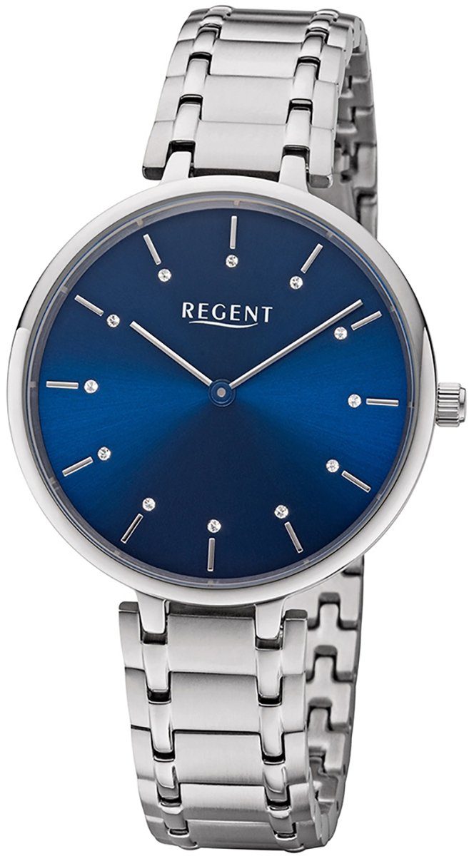 Uhr Armbanduhr 34mm), Metall Regent Metallarmband Damen BA-463 rund, Damen mittel Quarzuhr (ca. Regent Quarz,