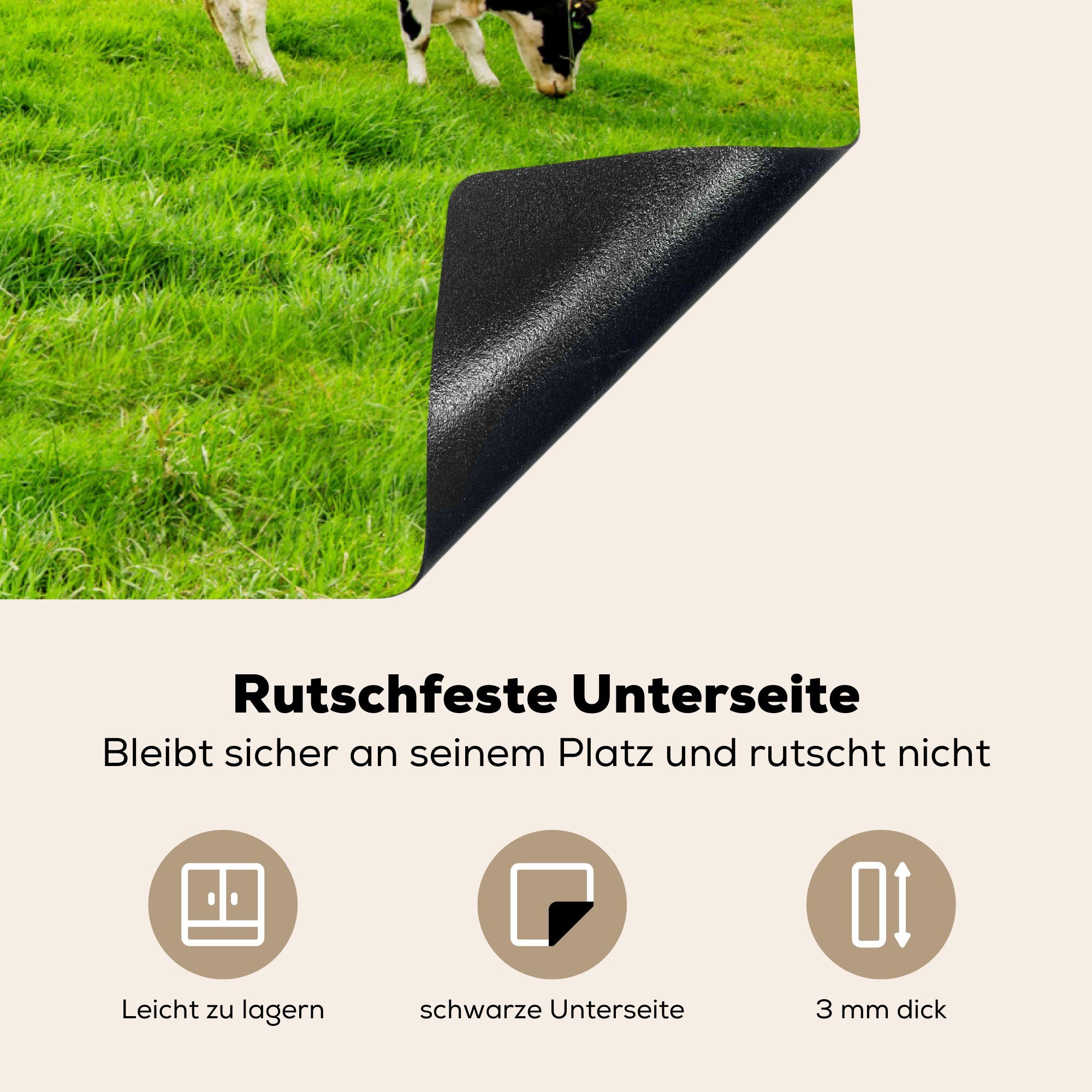 MuchoWow Herdblende-/Abdeckplatte Kuh Himmel, Schutz Induktionskochfeld (1 die Vinyl, küche, für 81x52 tlg), cm, - Ceranfeldabdeckung - Gras