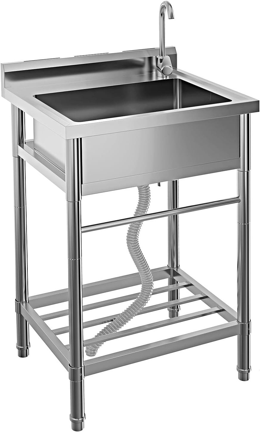 GarveeMore Küchenspüle Edelstahl,Mit 1 Becken Wasserhahn Kalt Und Warmwasserschläuchen, Für Waschküche Outdoorküche Gastro Küchen Spulbecken