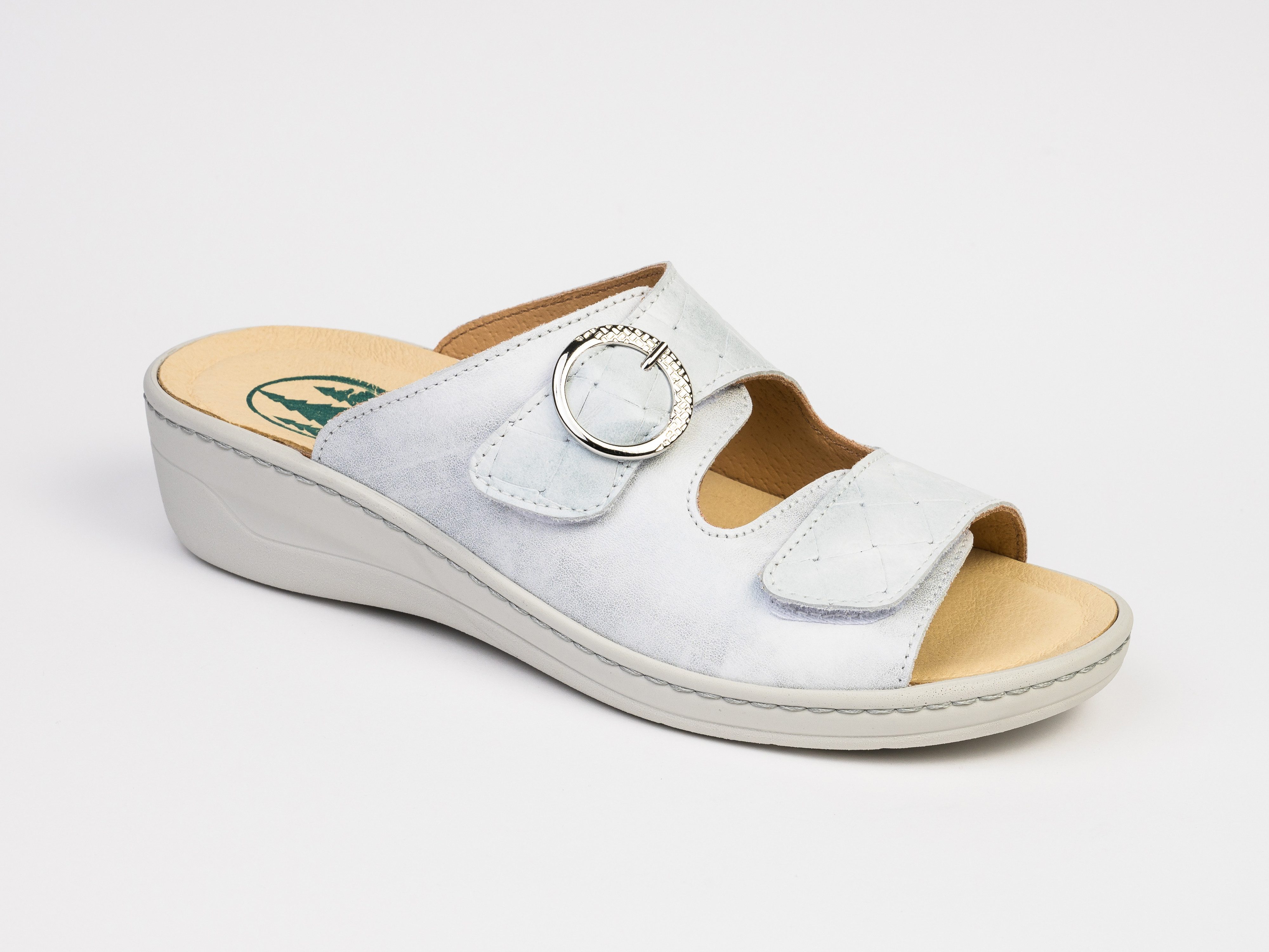 Franken-Schuhe Artikel: 3040-F1 Farbe: silber Damen Pantolette (Weite H, echt Leder) lose Einlage