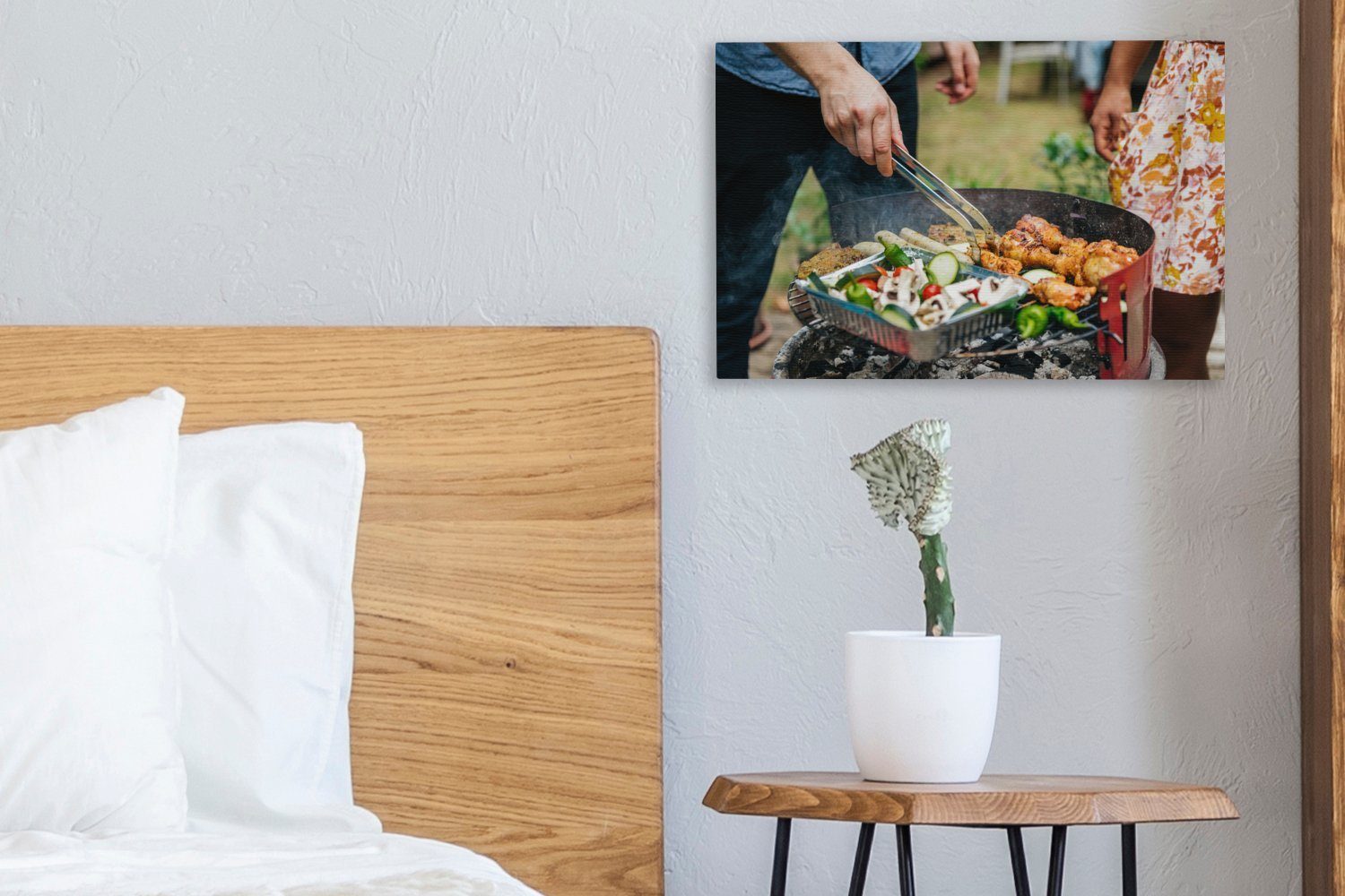 und dem cm Gemüse Leinwandbild auf 30x20 (1 Leinwandbilder, Fleisch Wandbild Wanddeko, Grill, Aufhängefertig, OneMillionCanvasses® St),