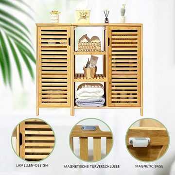 WAOHO Badkommode Badezimmerschrank aus Bambus, Aufbewahrungsschrank mit 9 Trennwänden