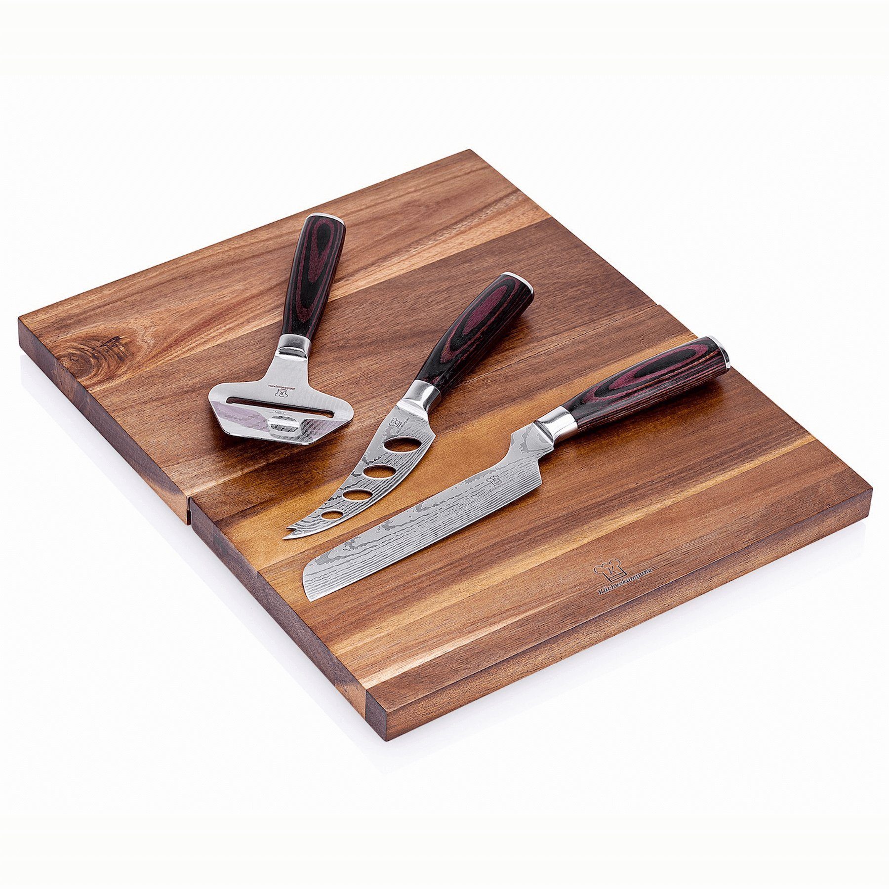 Küchenkompane Messer-Set Käse Messerset Messerbox mit Messerset Servierbrett und 3in1 - (4-tlg)