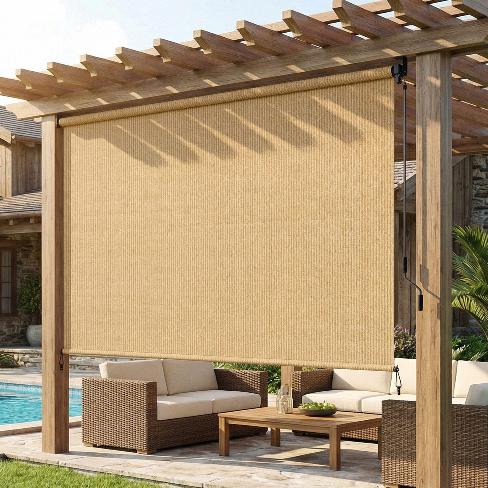 TLGREEN Senkrechtmarkise Vertikalmarkise,HDPE-Schattentuch (für Terrassenpergola,Balkonmarkise, 1-St., Aluminiumrohr mit kabelloser Kurbelbedienung) für Balkon,errasse,Garten,Veranda