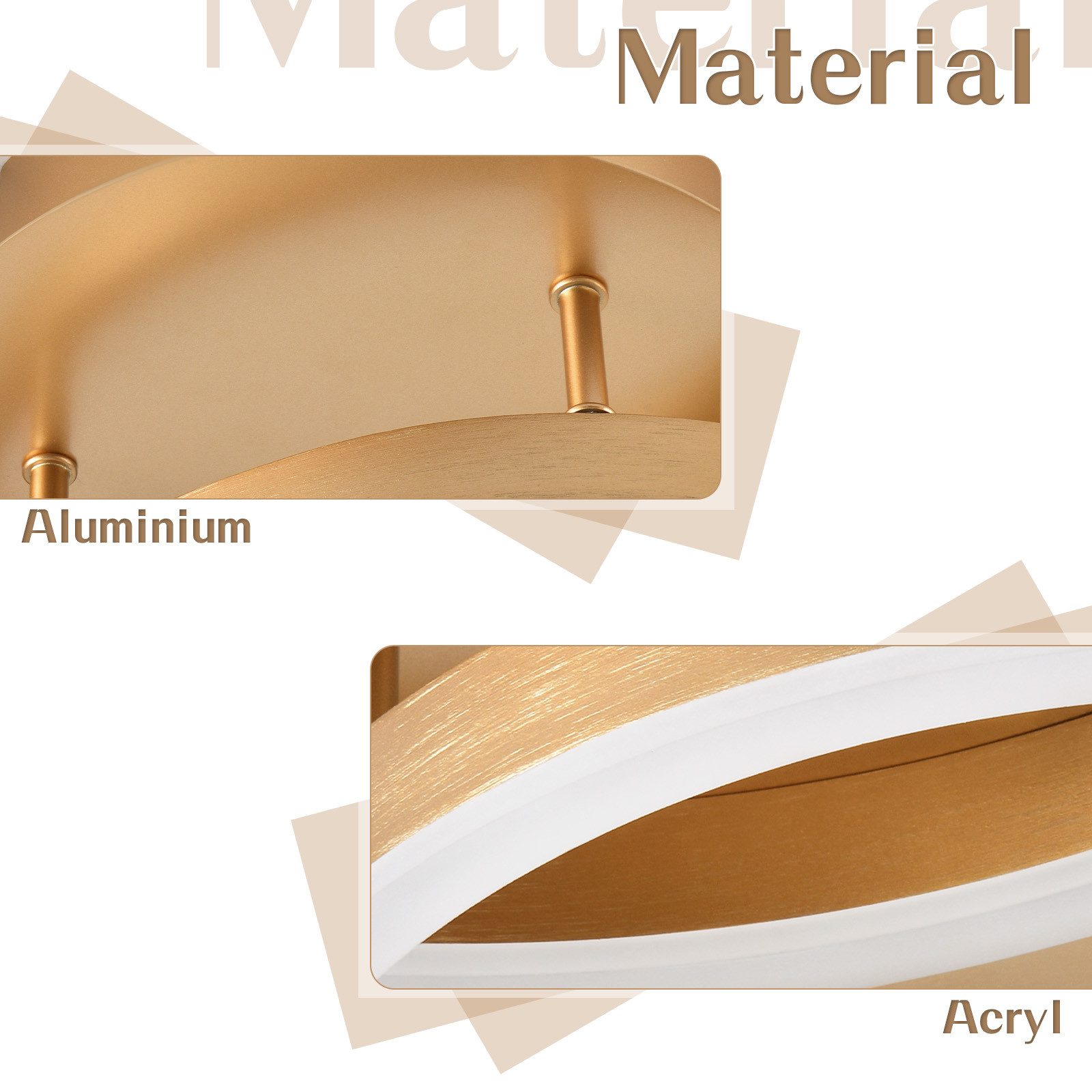 ZMH LED Deckenleuchte Dimmbar Schwarz/Gold Ringe Deckenlampe Modern 46/74W Wohnzimmer, LED fest integriert, 3000-6500K, Metall aus Acryl Schlafzimmerlampe mit F – Bild 5 von 5