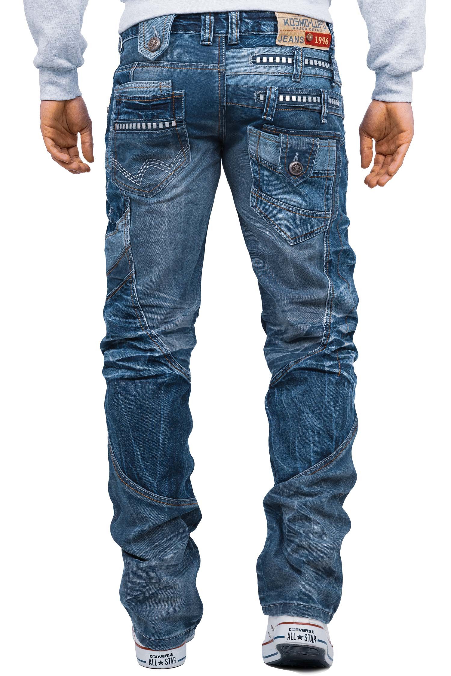 Kosmo Lupo 5-Pocket-Jeans Auffällige Herren Hose BA-KM001 (1-tlg) Aufschrif günstig online kaufen