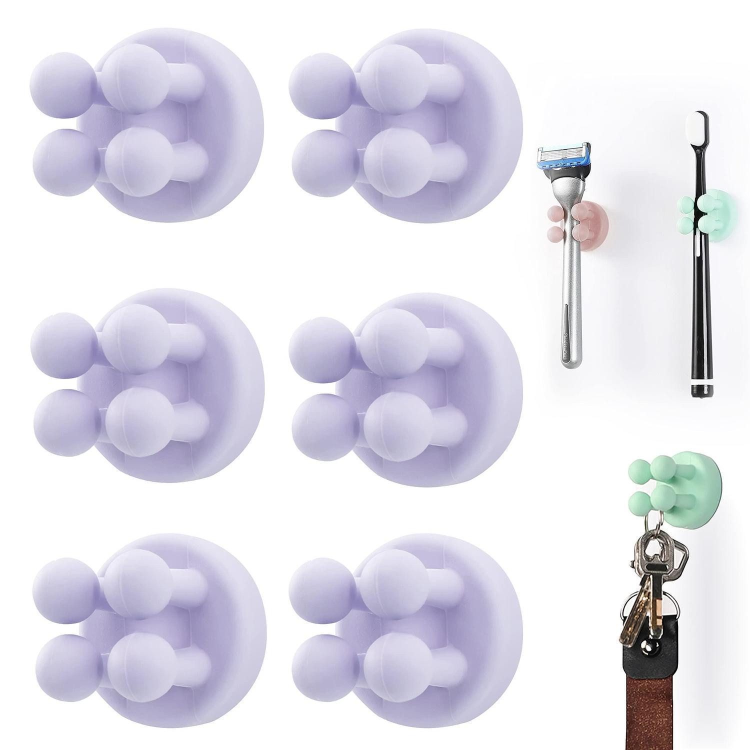 LuxusKollektion Zahnbürstenhalter Silikon Haken Set 6 Stück Lila, (6-St)