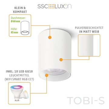 SSC-LUXon Aufbauleuchte TOBI-S Mini Decken Aufbauspot in weiss mit WLAN GU10 RGB LED Lampe, RGB