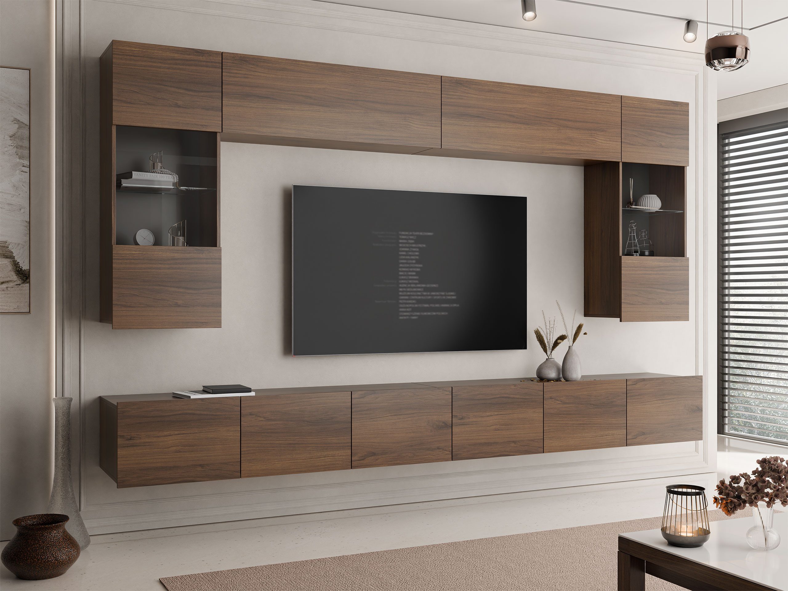 MIRJAN24 Wohnwand Calabrini I, (6er-Set, 2x TV-Lowboard, 2x Wandregal, 2x Hängevitrine), LED-Beleuchtung als Option