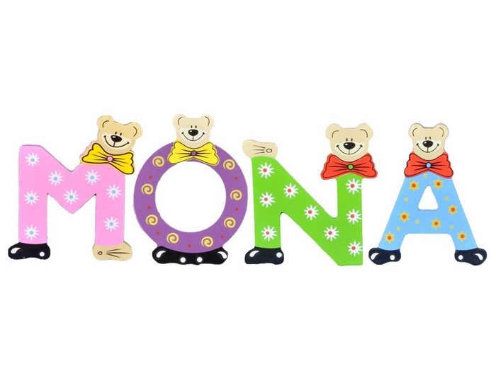 Playshoes Deko-Buchstaben (Set 4 St) Kinder Holz-Buchstaben Namen-Set MONA - sortiert Farben können variieren bunt