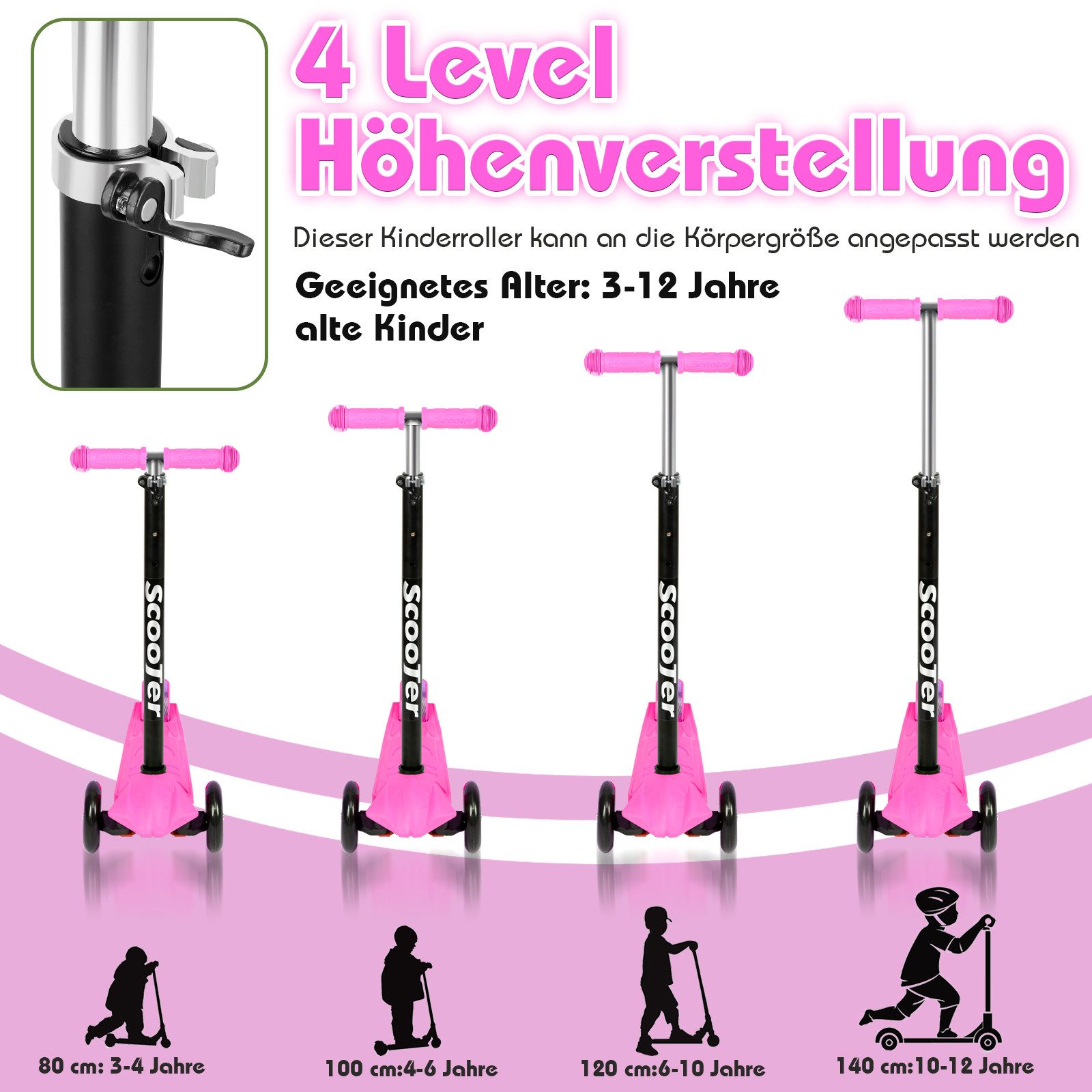 Clanmacy Scooter Kinderroller Tretroller LED-Räder bis 50 kg Höhenverstellbar