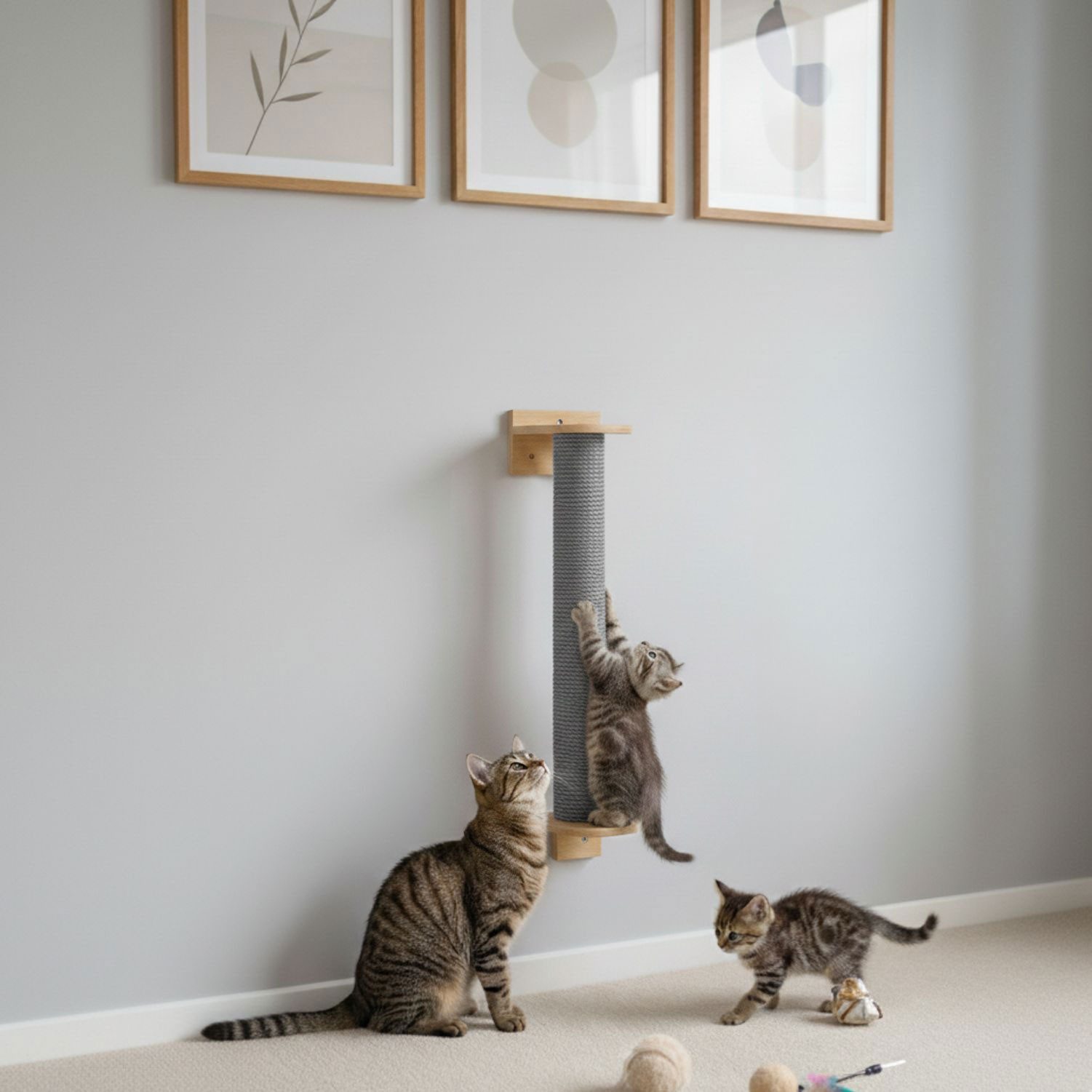 eyepower Kratzbaum zur Wandmontage - 66 cm Wandkratzbaum für Katzen - Sisal Kratzstamm, Sisalstamm Wand - Katzenkratzbaum platzsparend - Kletterwand Katze