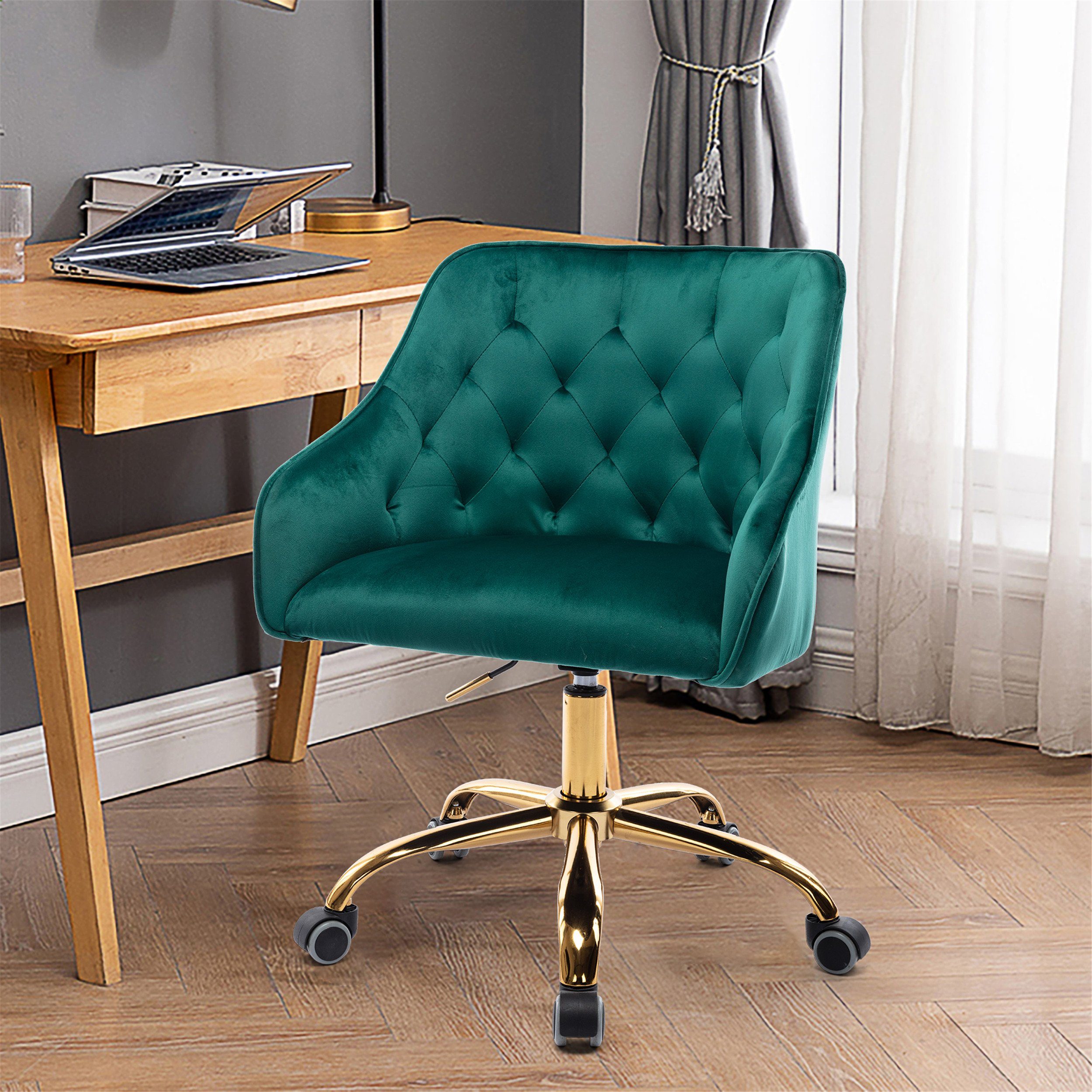 Grün (1 Schreibtischstuhl, Samt St), höhenverstellbar Basis Stuhl goldfarbener gepolstert Ulife Drehstuhl mit