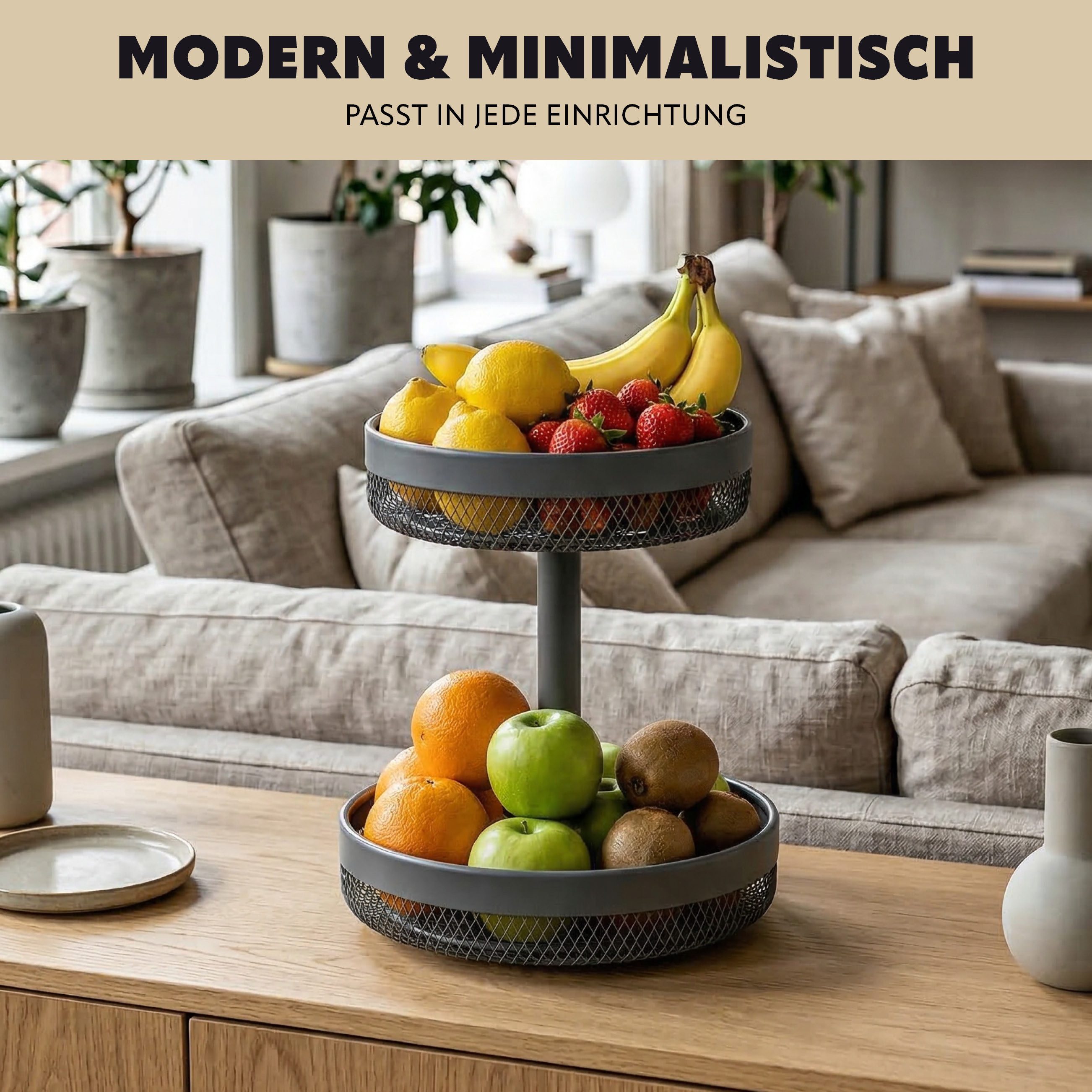 eluno Obstschale 2-stöckig, rund, Ø 20 cm und 25 cm, aus Metall, Metall, 2-stöckig