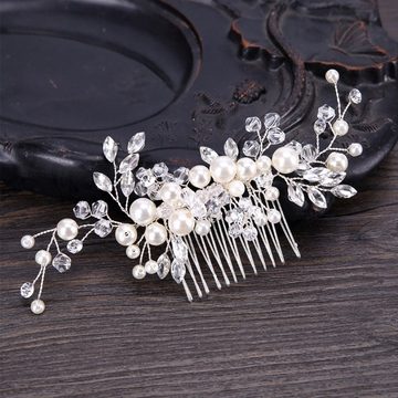 GLAMO Diadem Damen Hochzeit Haarschmuck, Braut Haar Kamm, Silber, Perle Strass