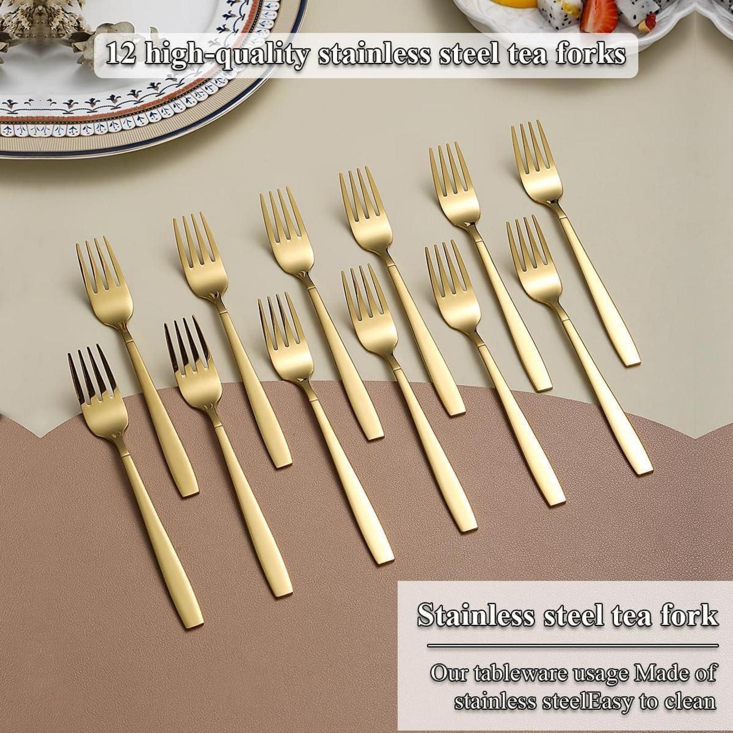 LuxusKollektion Kuchengabel Kuchengabeln Dessertgabeln Titanvergoldet Edelstahl 12 Stück 3 Gold