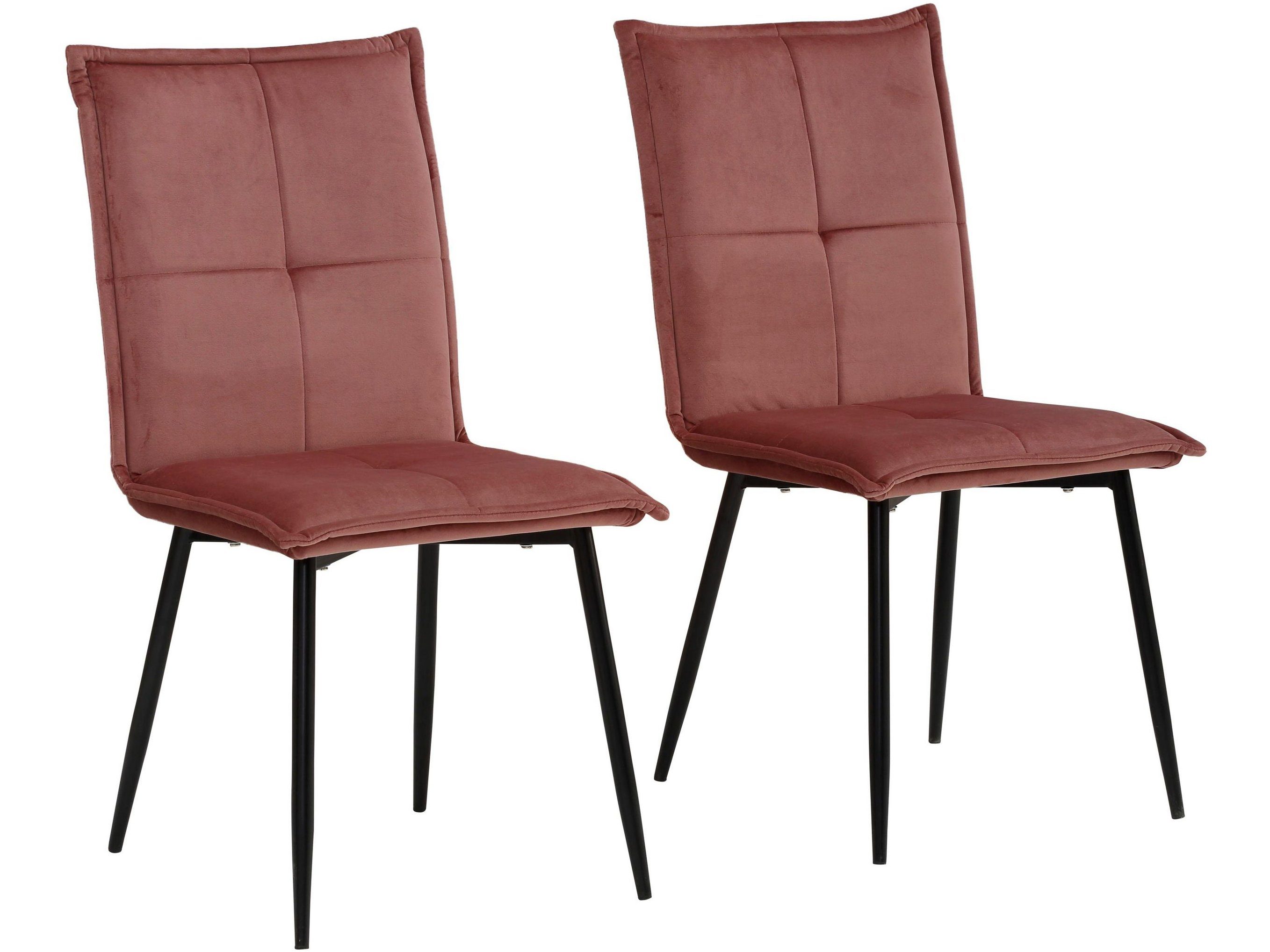 loft24 Esszimmerstuhl Dana (Set, 2 St), Samtvelours Bezug, Sitzhöhe 48 cm, Metallgestell rosa