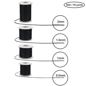 Handi Stitch Bastelperlen Black Polyester Rope - 4 Sizes (0.5/1/1.5/2mm) - 50m Roll, Black Polyester Cord - 4 Sizes (0.5/1/1.5/2mm) - 50m