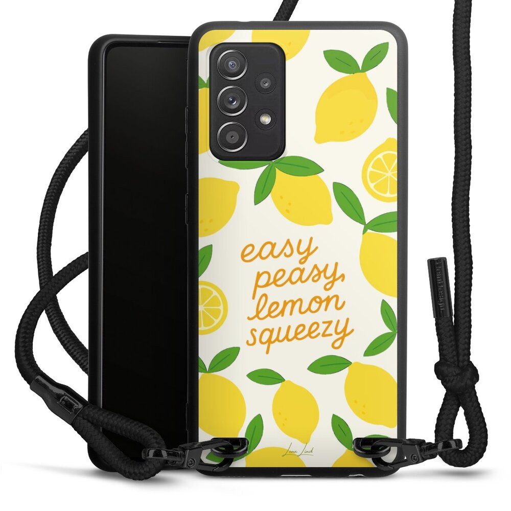 DeinDesign Handyhülle Zitrone Spruch Statement Easy Peasy Lemon Queezy, Samsung Galaxy A52s 5G Premium Handykette Hülle mit Band