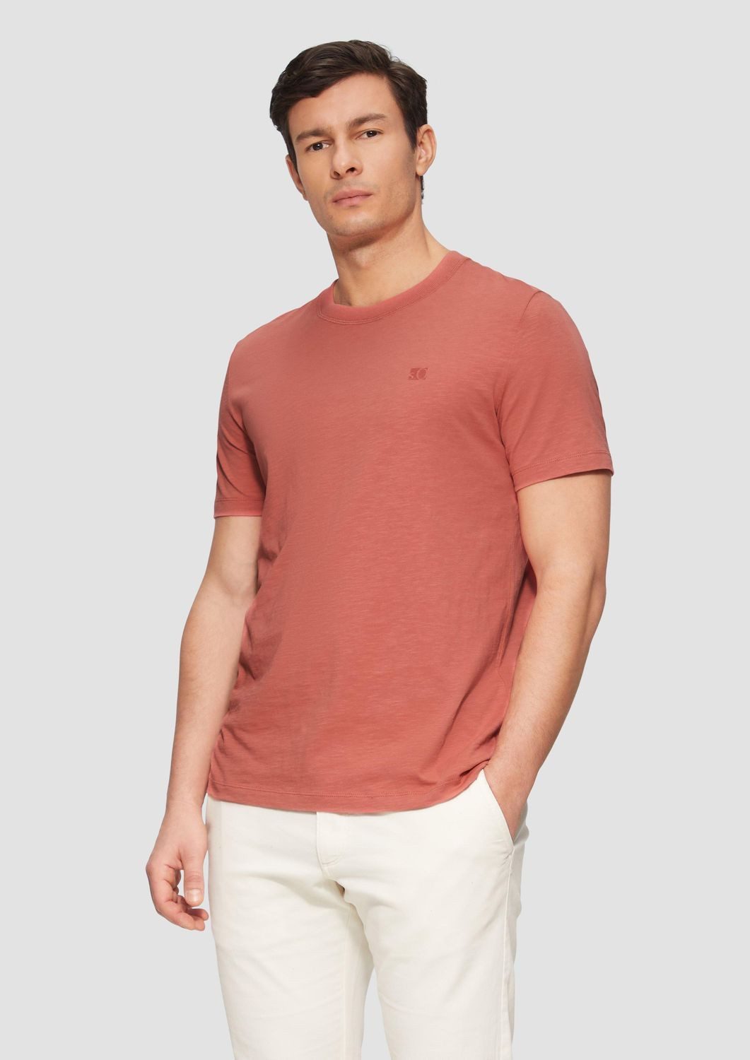 s.Oliver T-Shirt T-Shirt mit Flammgarnstruktur kurzarm, Rundhals, Logo