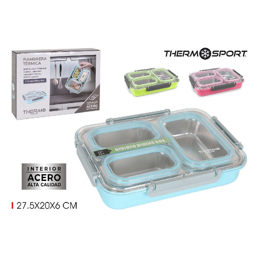 Lunchbox Thermo-Lunchbox 3 Abteilungen Größe 27,5x20x6cm, Glas, (1-tlg)
