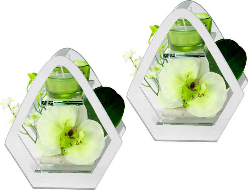 Kunstpflanze Orchidee im Glas mit Teelicht Orchidee, I.GE.A., Höhe 17 cm