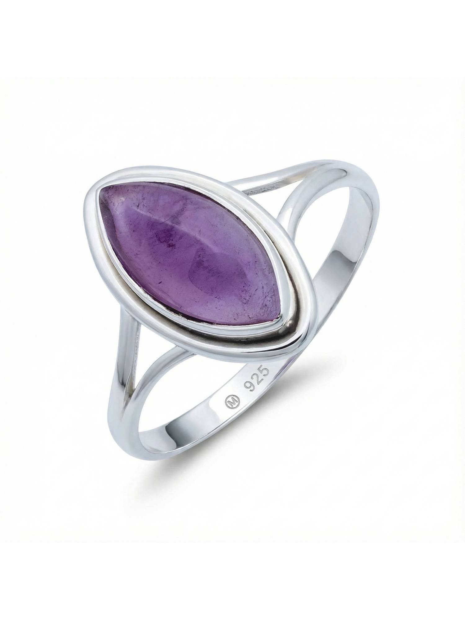 mantraroma Silberring SARALA Ellipse aus 925 Silber mit Amethyst (Ring mit Schmuckbeutel), Damenring aus 925er Silber