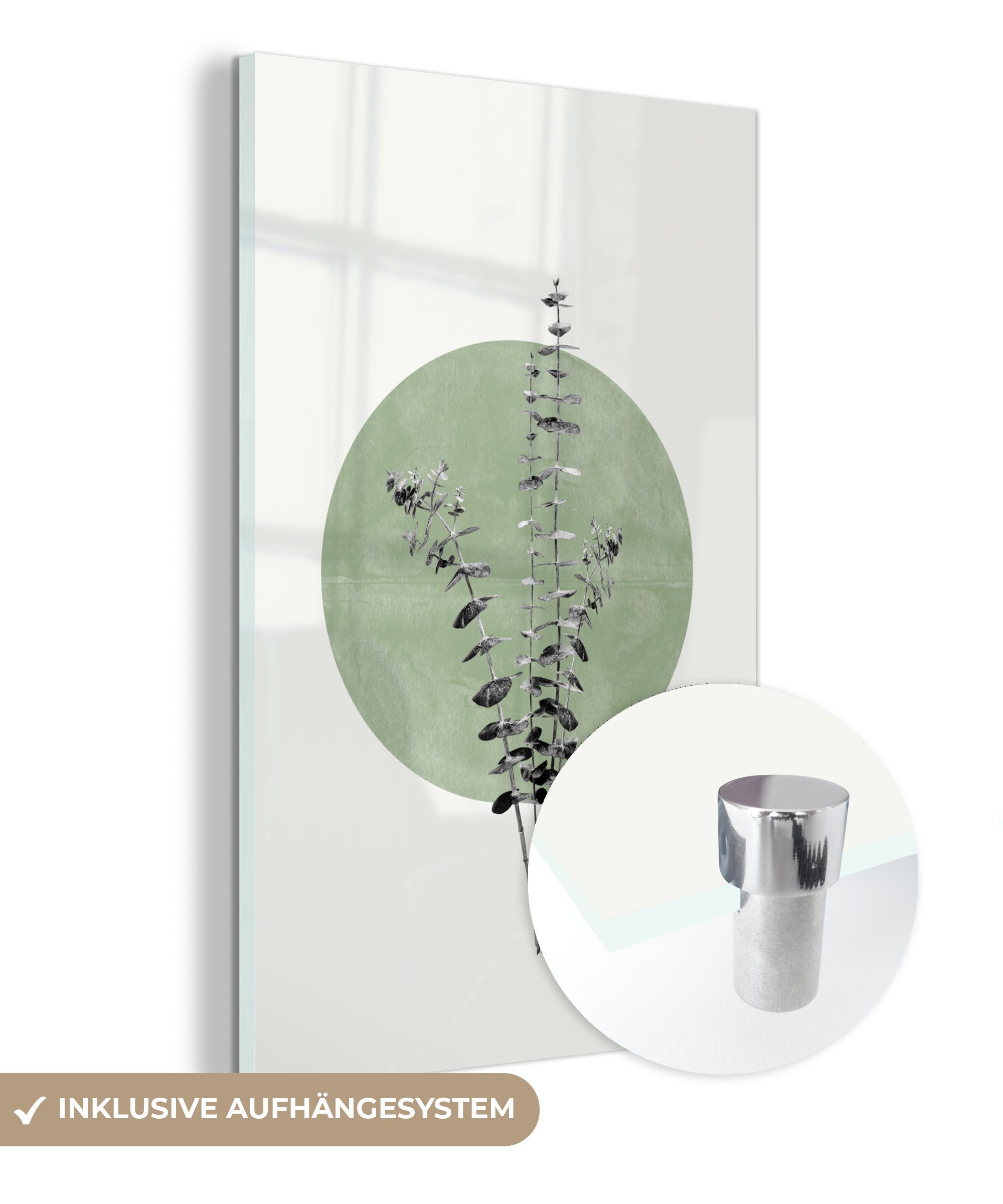 - Glas - - auf Grün Abstrakt, Wandbild Glasbilder Glas Acrylglasbild Wanddekoration Foto - Bilder St), Pflanzen Natur (1 - - MuchoWow auf