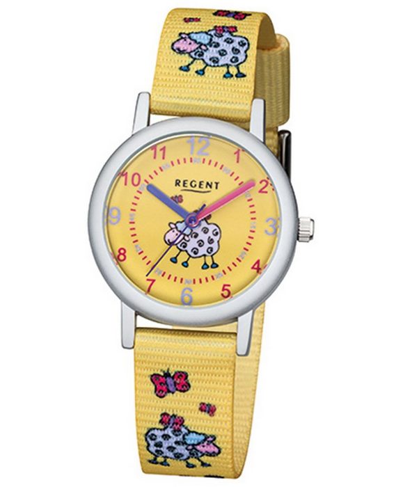 Regent Quarzuhr Regent Kinder-Armbanduhr gelb Analog (Armbanduhr) Kinder Armbanduhr rund Textil Stoffarmband gelb