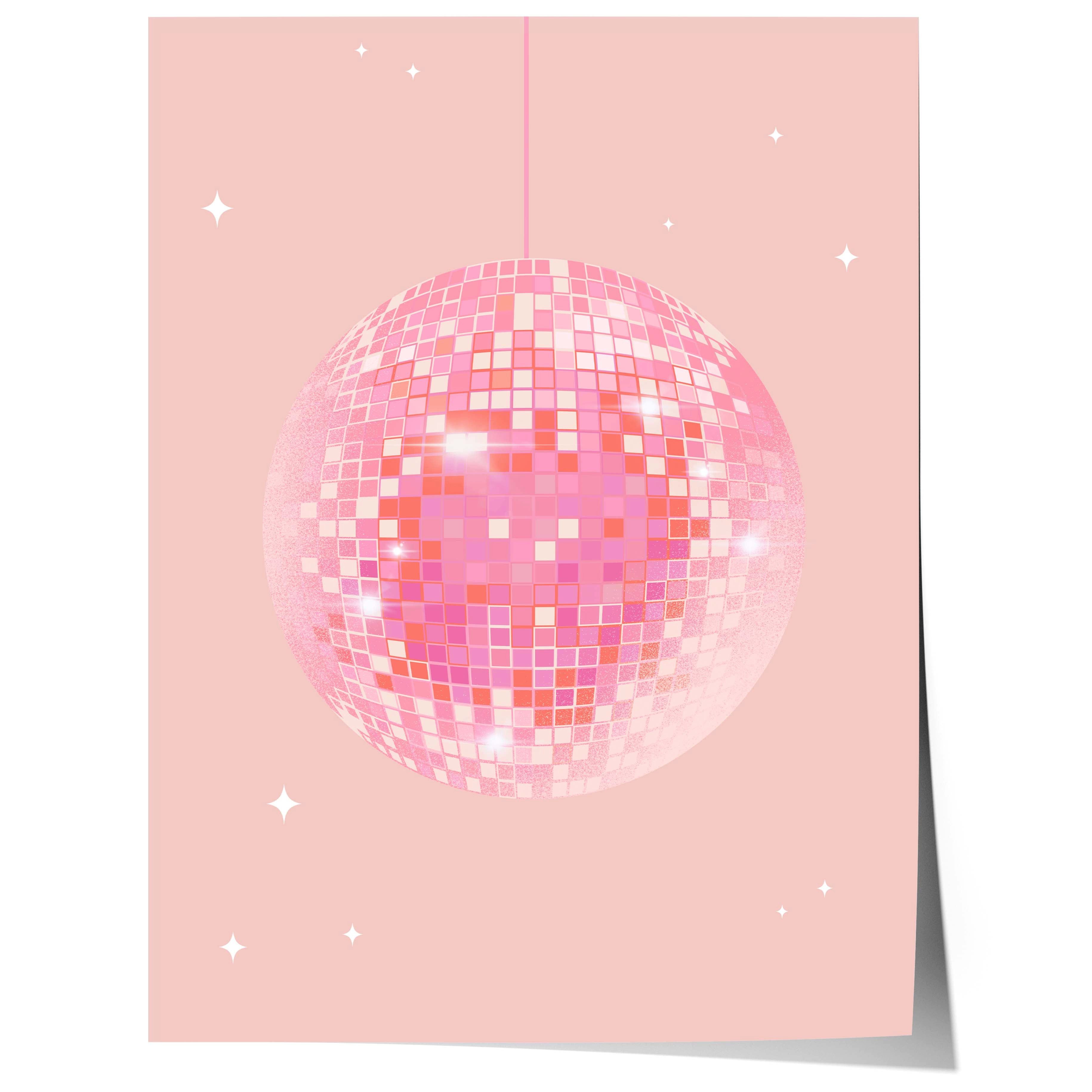 JUSTGOODMOOD Poster Disco Kugel Pink Disco Ball Retro Party Ästhetik Glitzer Spiegelball D, (1 St)