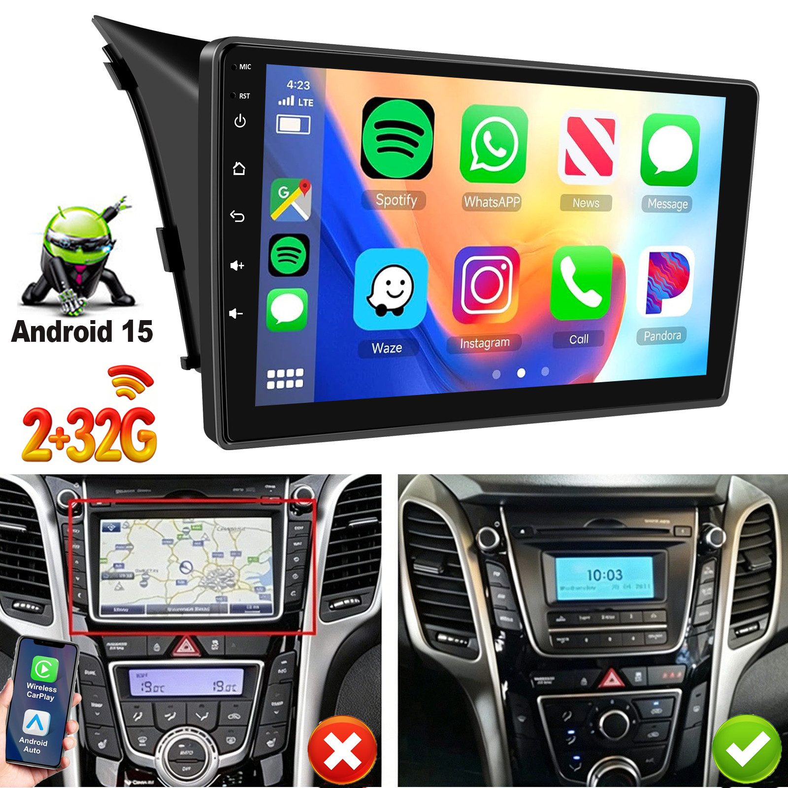 ESSGOO 64/128G Android 15 Für Hyundai i30 2012-2016 Carplay GPS Navi WIFI DAB Autoradio (RDS, 4+64GB(optional), FM, DAB+ (optional), ASP, Wireless Apple Carplay & Android Auto,2 DIN,WiFi)
