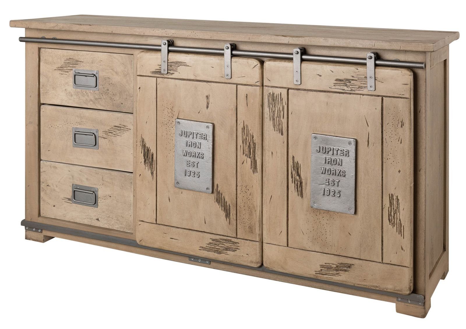 Massivmoebel24 Sideboard RAILWAY (Massivholz), Mango 150x45x80 whitewash lackiert RAILWAY #300