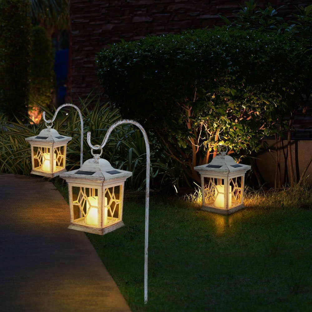 LED-Leuchtmittel Deko LED Außen etc-shop 3er Balkon Park Laterne verbaut, LED Gartenleuchte, Lampen Erdspieß fest Hänge Set