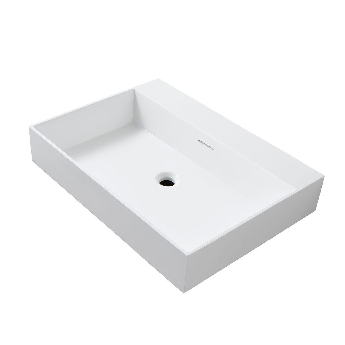 Belvit Waschbecken BV-WB5006-0 (einzel, 1-St), Waschbecken Aufsatz 80 cm mattweiß Mineralguss Rechteck ohne