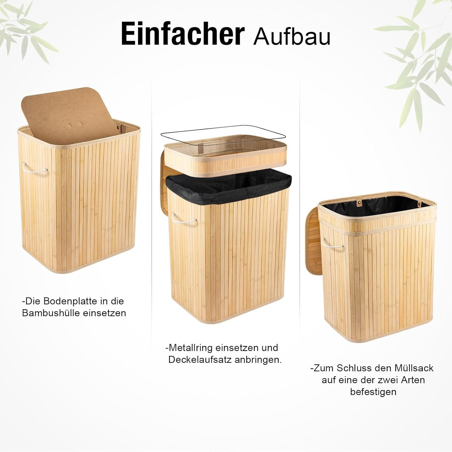 Youyijia Müllsackständer Bambus Müllsackständer mit Deckel – Stabiler Mülleimer für Gelbe Säcke – Bild 2 von 5