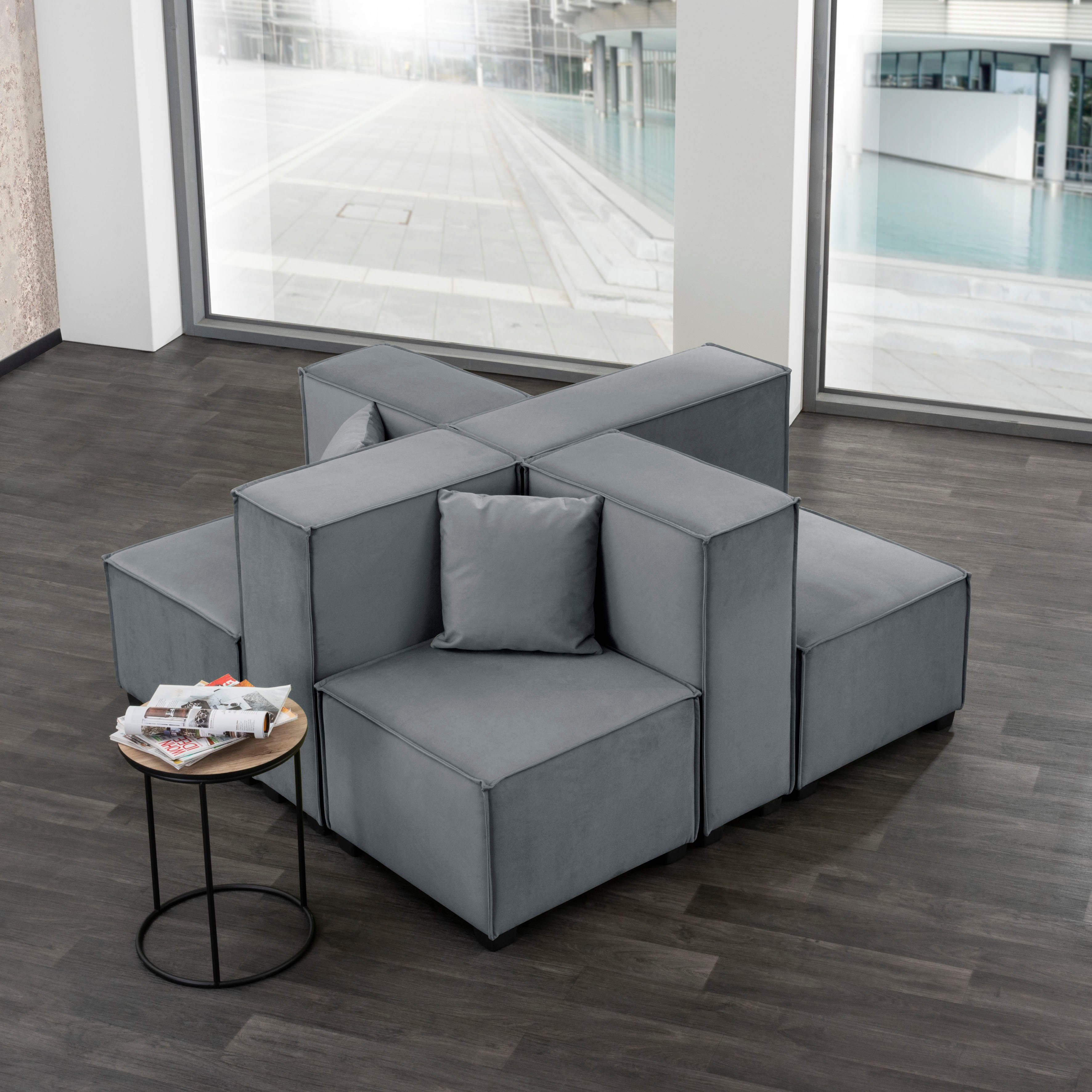 8 Zierkissen, 05 grau MOVE, Sofa-Set Winzer® kombinierbar Wohnlandschaft 2 aus inklusive Set, Max Sitz-Elementen,