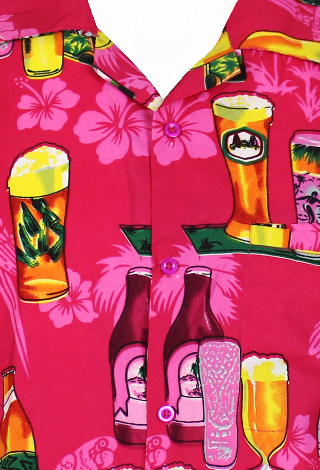King Kameha Hawaiihemd "Beerbottle" Funky Hawaii-Hemd Herren Kurzarm Front-Tasche Stylish