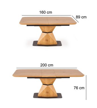 designimpex Esstisch Design Tisch HA-555 Eiche Gold - Schwarz matt ausziehbar 160 bis 200