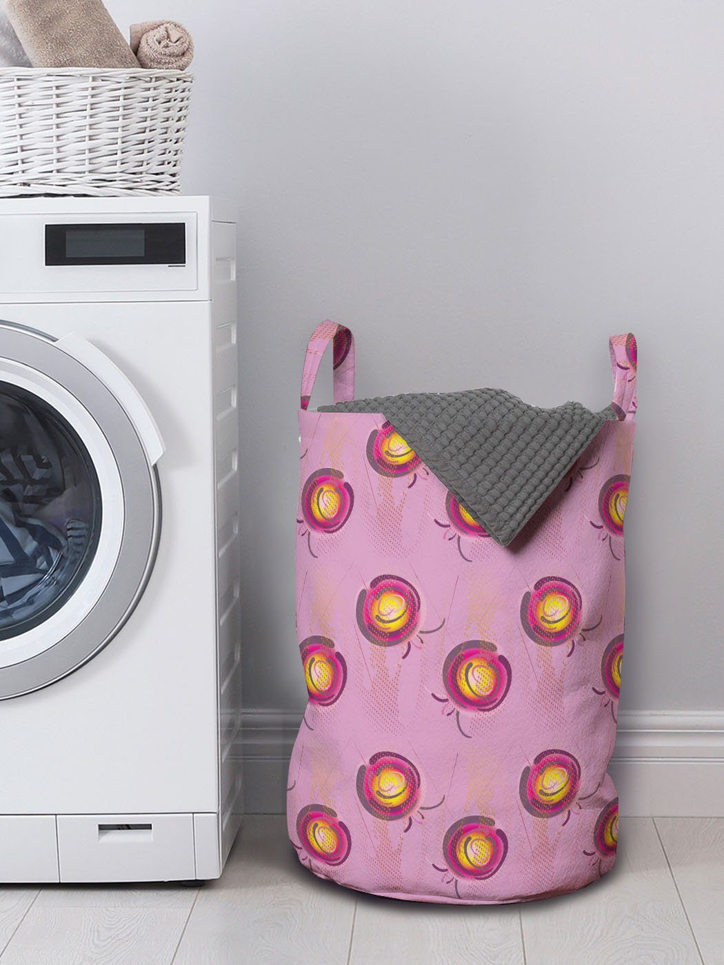 Halbton-Kunst Floral Abstrakt Wäschesäckchen Griffen für Waschsalons, Wäschekorb Quirky Kordelzugverschluss Abakuhaus mit