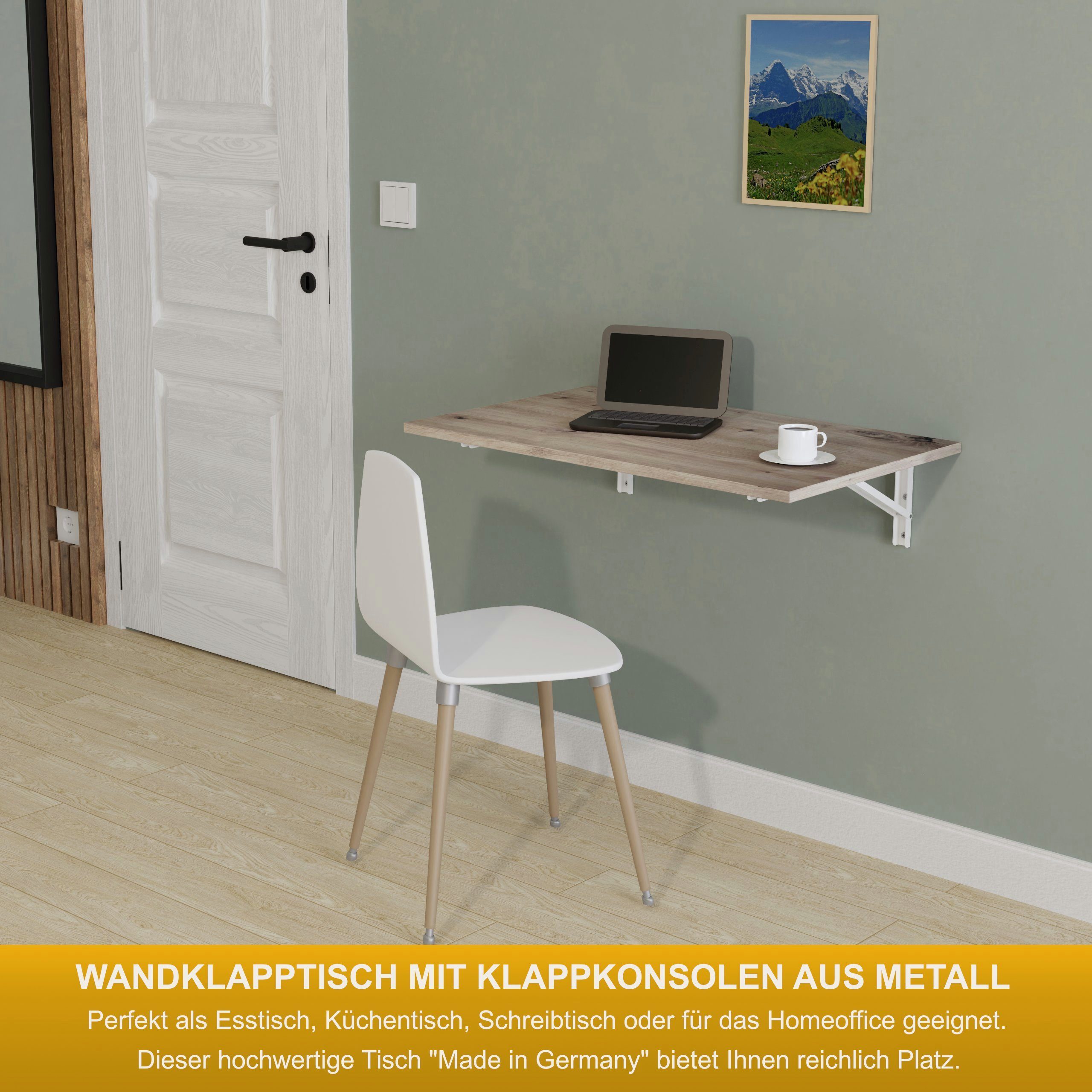 80x50 Schreibtisch Klapptisch Eiche Wandklapptisch KDR Produktgestaltung Wand Küchentisch Tisch, Esstisch astig