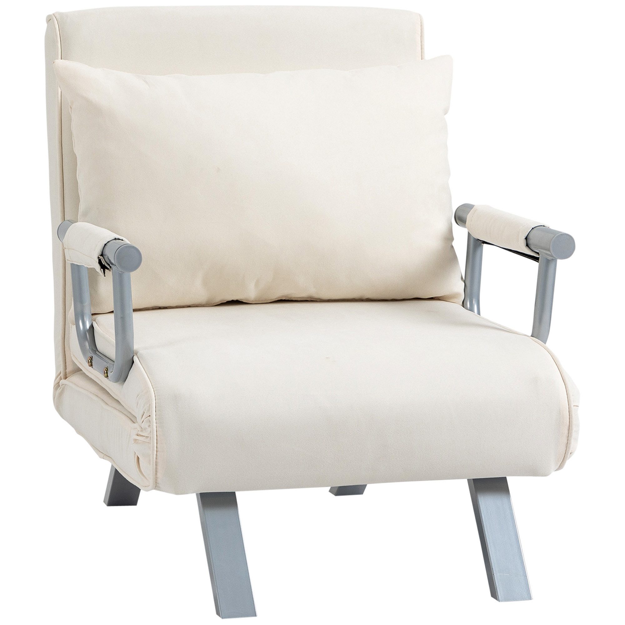 HOMCOM Sessel Schlafsofa mit Armlehne 3-in-1 Schlafsessel (Klappbett, 1-St., Klappmatratze), Samt Creme 65 x 69 x 80 cm