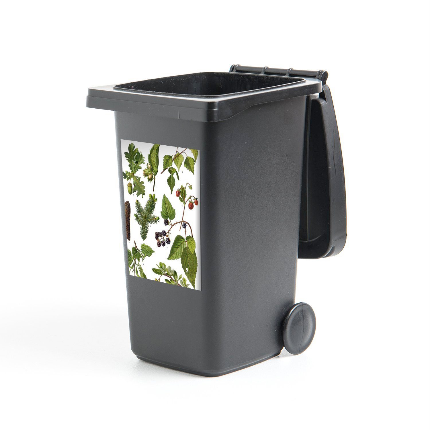 MuchoWow -pflanzen Herbstkräuter Sticker, Illustrierte Mülleimer-aufkleber, Mülltonne, Container, (1 Wandsticker Abfalbehälter St), und